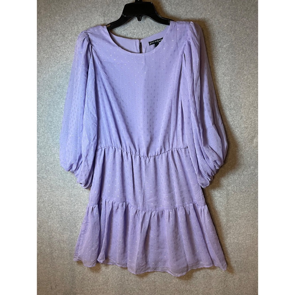 Sam and Jess Lavender‎ Mini Dress Large Puff Sleeve Chiffon Wedding Guest Dots